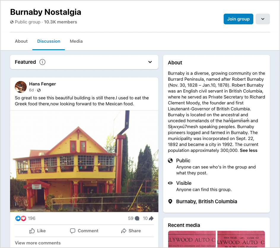 Image of the Facebook Nostagia group